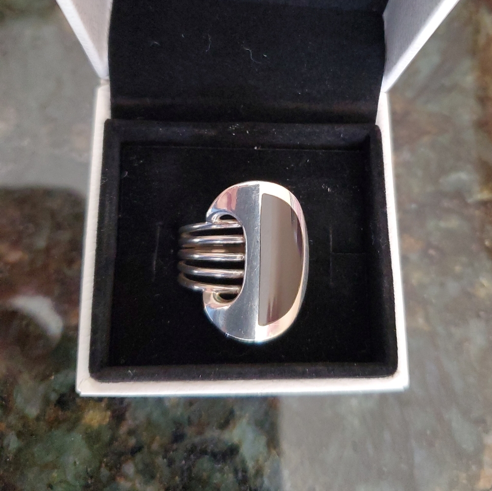 Modern design,  sterling silver and Black Onyx ring, sz 8